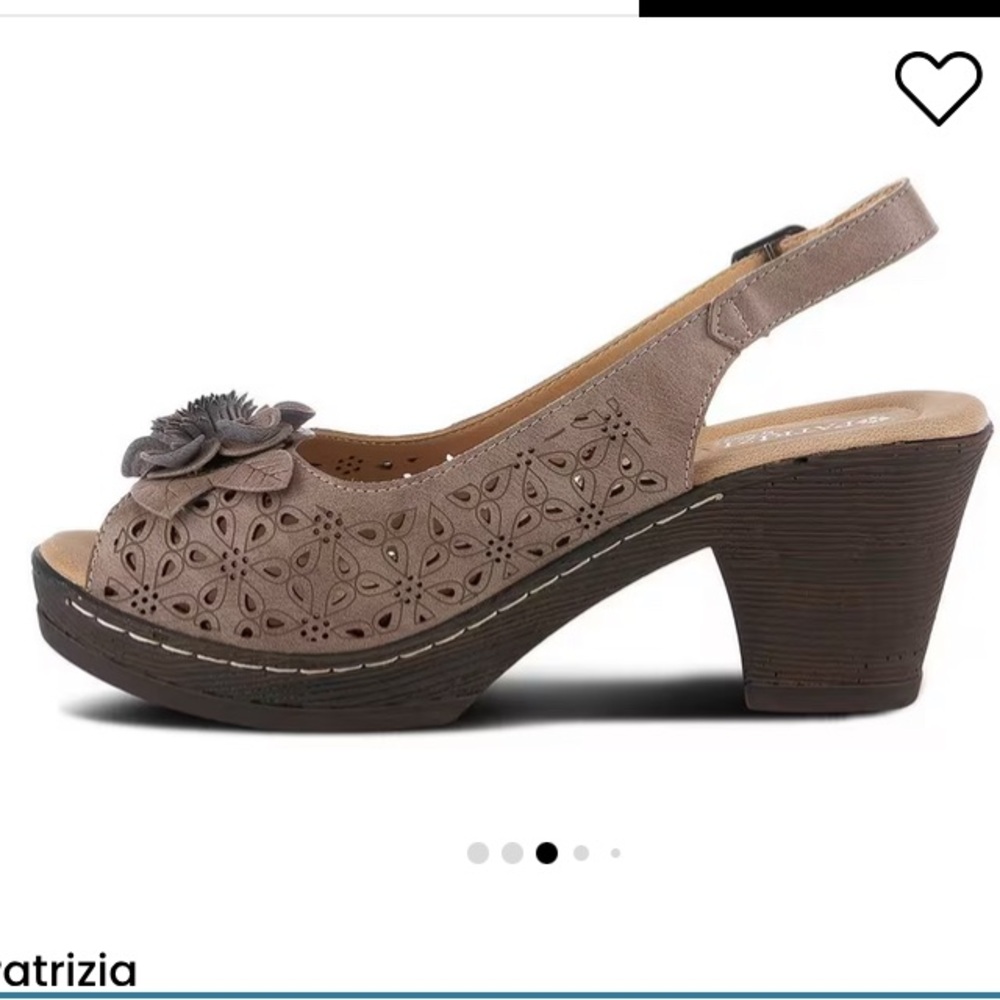 Tan Chunky Heel Slingback Shoes with Floral Design